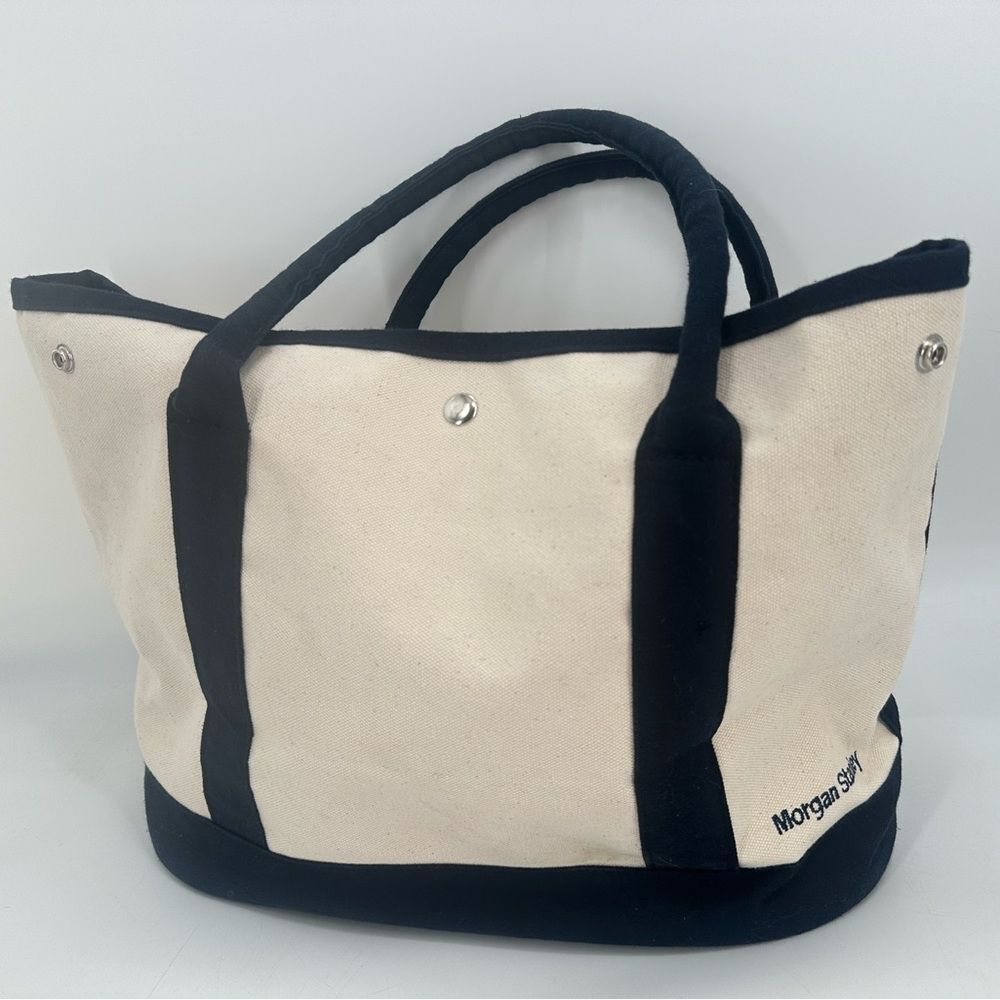Scarborough & Tweed Morgan Stanley Canvas Tote Bag Made In USA Cream Navy